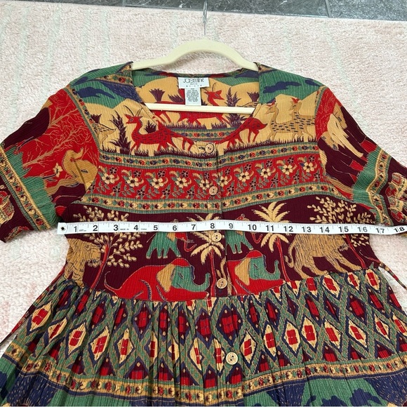 Vintage Bohemian Multicolor Maxi Dress Safari Print Size Medium Petite - Picture 5 of 13